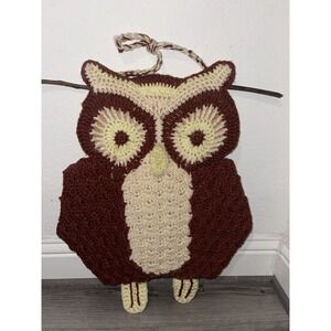 Vintage Crocheted Handmade Owl Wall Hanging  Decor‎ 21" X 16"
